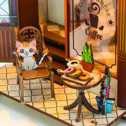 M2411 Coffee House DIY Book Nook Kit Cat Cafe Restaurant Miniature Diorama Scenery Decor
