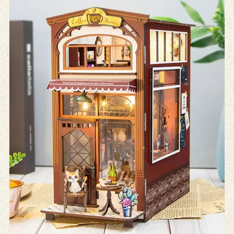 M2411 Coffee House DIY Book Nook Kit Cat Cafe Restaurant Miniature Diorama Scenery Decor