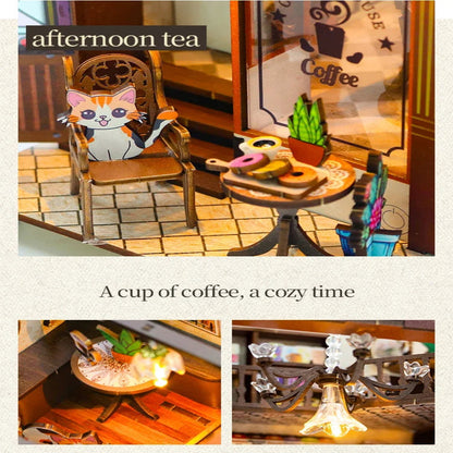 M2411 Coffee House DIY Book Nook Kit Cat Cafe Restaurant Miniature Diorama Scenery Decor