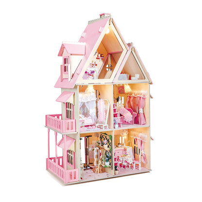 K1069B Isabel's Dream DIY Dollhouse Kit 3 Floor Pink Wooden Miniature Crafts Kits