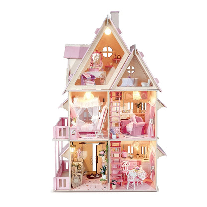 K1069B Isabel's Dream DIY Dollhouse Kit 3 Floor Pink Wooden Miniature Crafts Kits