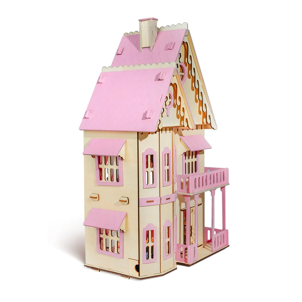 K1069B Isabel's Dream DIY Dollhouse Kit 3 Floor Pink Wooden Miniature Crafts Kits