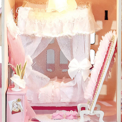 K1069B Isabel's Dream DIY Dollhouse Kit 3 Floor Pink Wooden Miniature Crafts Kits