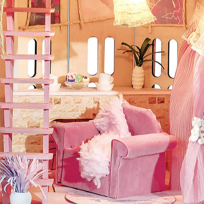 K1069B Isabel's Dream DIY Dollhouse Kit 3 Floor Pink Wooden Miniature Crafts Kits
