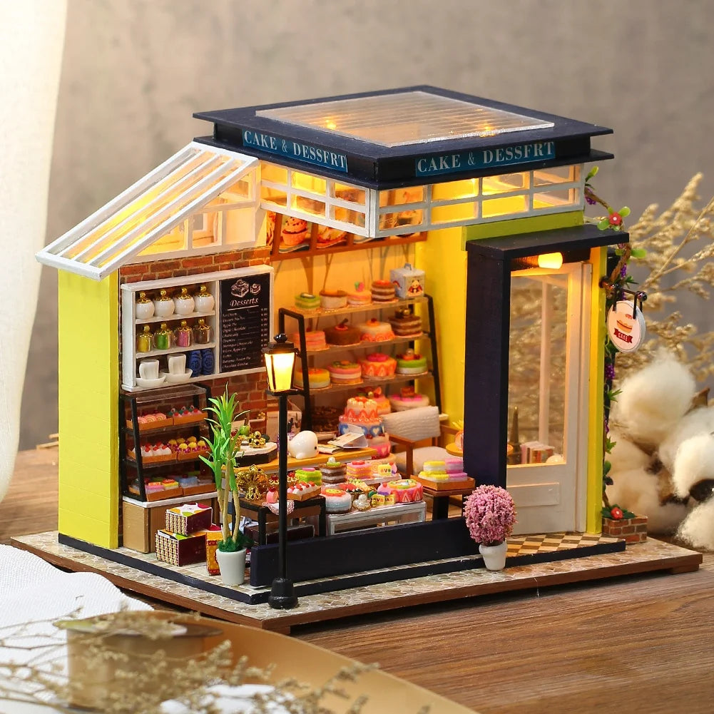 K1059 DIY Dollhouse Kit Cake & Dessert Miniature Bakery Cake Shop Scenery Diorama
