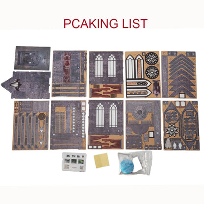 SL16 DIY Book Nook Kit Quite Night Prayer Bookshelf Insert Gothic Style Cathedral Miniature Church Miniature Diorama Scenery