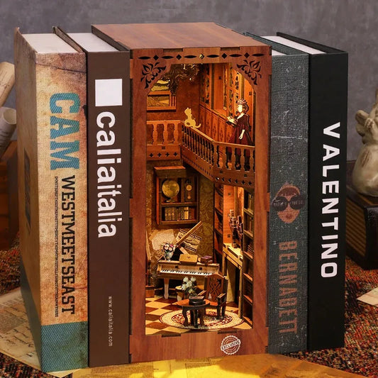 BV02-003 DIY Book Nook Kit Grimm's Small Building Spiral Staircase Miniature Bookshelf Insert