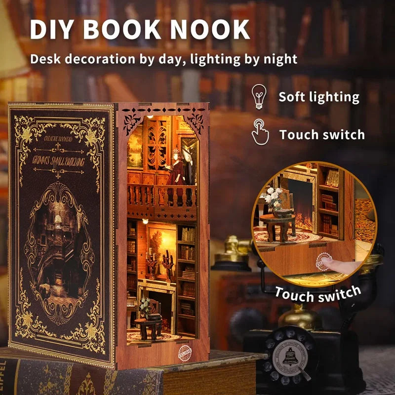 BV02-003 DIY Book Nook Kit Grimm's Small Building Spiral Staircase Miniature Bookshelf Insert