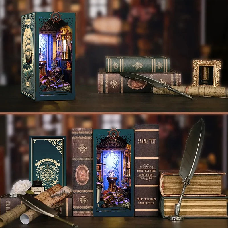 BV02-010 DIY Book Nook Kit Riddle On The Seabed Miniature Bookshelf Insert Marine Ship Diorama Scenery