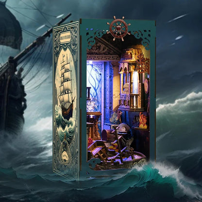 BV02-010 DIY Book Nook Kit Riddle On The Seabed Miniature Bookshelf Insert Marine Ship Diorama Scenery