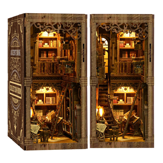 BV02-008 DIY Book Nook Kit Ancient Library Miniature Bookshelf Insert Collection Room Diorama Scenery Crafts