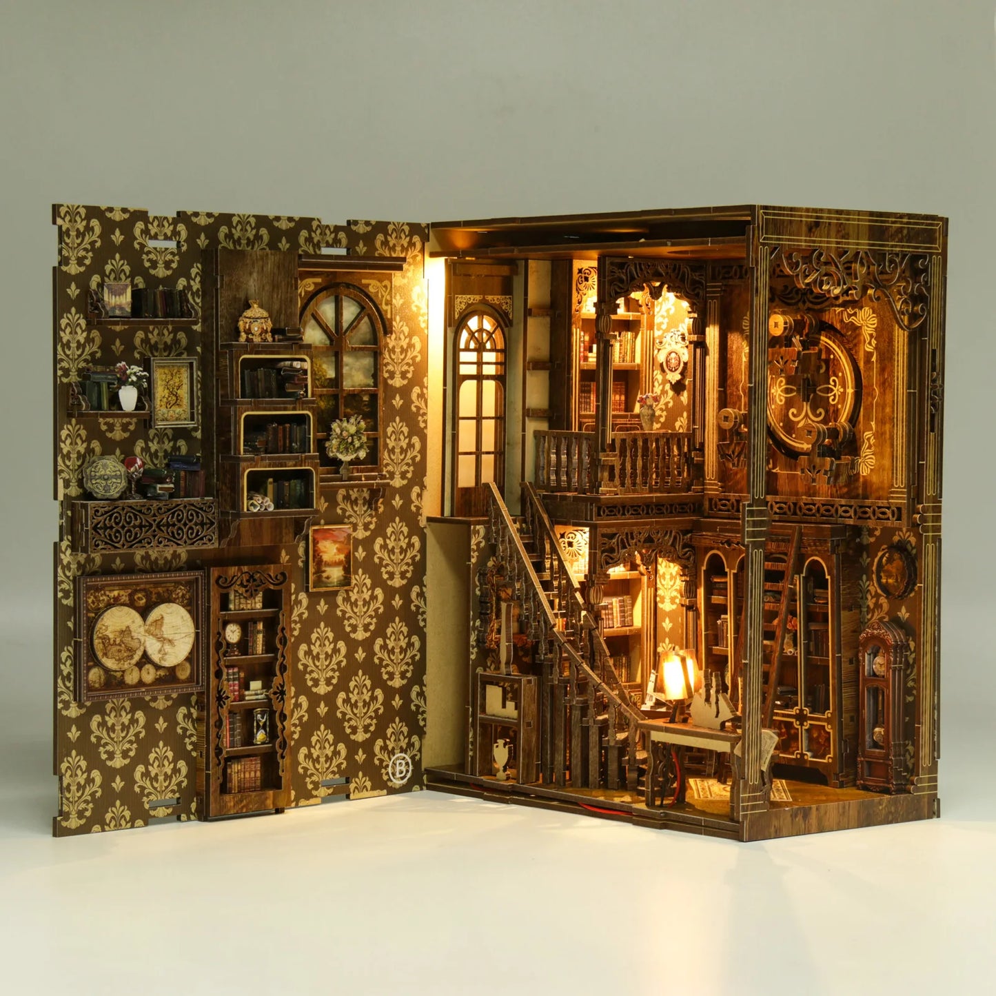 BV02-008 DIY Book Nook Kit Ancient Library Miniature Bookshelf Insert Collection Room Diorama Scenery Crafts