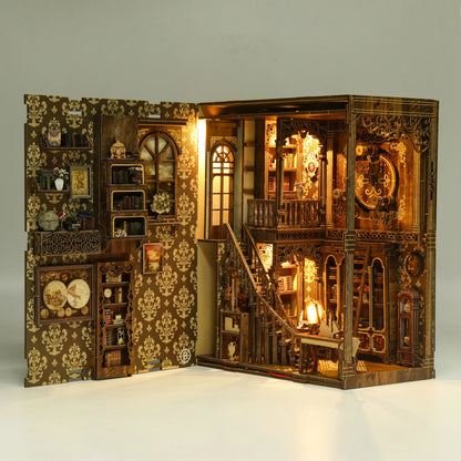 BV02-008 DIY Book Nook Kit Ancient Library Miniature Bookshelf Insert Collection Room Diorama Scenery Crafts