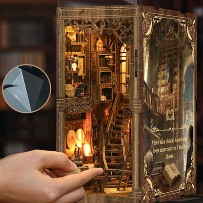 BV02-008 DIY Book Nook Kit Ancient Library Miniature Bookshelf Insert Collection Room Diorama Scenery Crafts