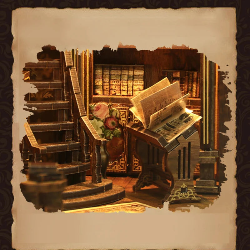 BV02-014 DIY Book Nook Kit The philosophical Library Miniature Bookshelf Insert Diorama Scenery Crafts