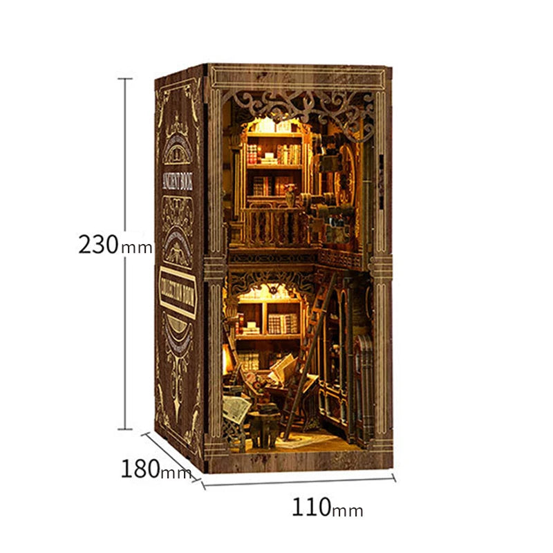 BV02-008 DIY Book Nook Kit Ancient Library Miniature Bookshelf Insert Collection Room Diorama Scenery Crafts