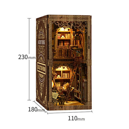 BV02-008 DIY Book Nook Kit Ancient Library Miniature Bookshelf Insert Collection Room Diorama Scenery Crafts