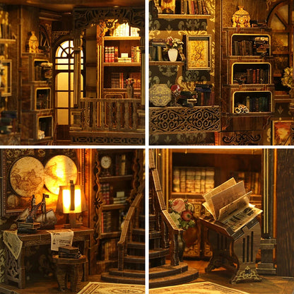 BV02-008 DIY Book Nook Kit Ancient Library Miniature Bookshelf Insert Collection Room Diorama Scenery Crafts