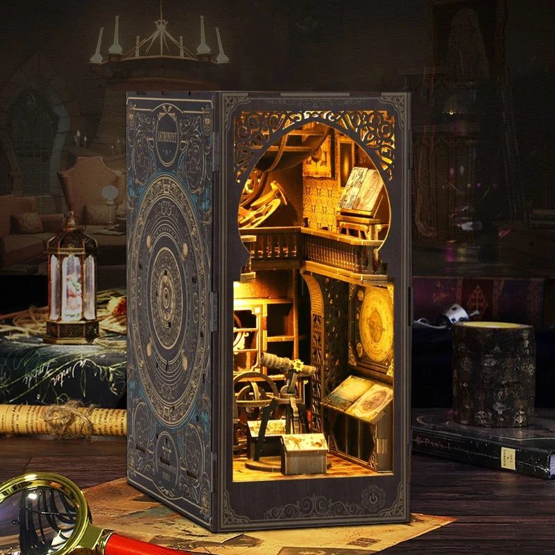 BV02-005 DIY Book Nook Kit Astronomy Museum Miniature Bookshelf Insert Diorama Scenery Crafts