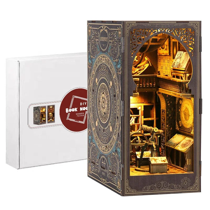 BV02-005 DIY Book Nook Kit Astronomy Museum Miniature Bookshelf Insert Diorama Scenery Crafts