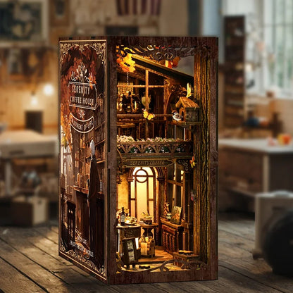 BV02-012 DIY Book Nook Kit Serenity Coffee House Miniature Bookshelf Insert Diorama Scenery Crafts