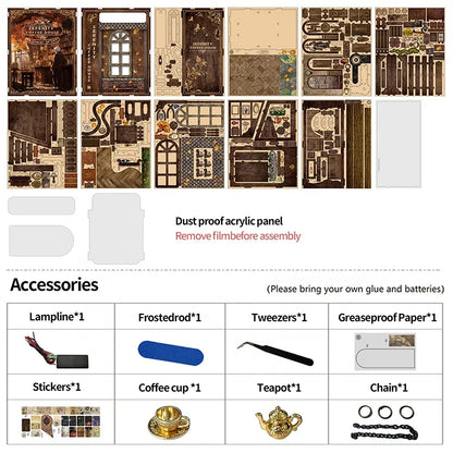 BV02-012 DIY Book Nook Kit Serenity Coffee House Miniature Bookshelf Insert Diorama Scenery Crafts