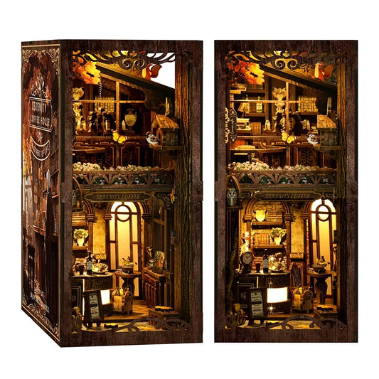 BV02-012 DIY Book Nook Kit Serenity Coffee House Miniature Bookshelf Insert Diorama Scenery Crafts