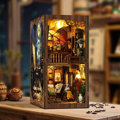 BV02-015 DIY Book Nook Kit A World Within The Frame Miniature Bookshelf Insert Van Gogh Starry Night Painting Diorama Sceenry Crafts