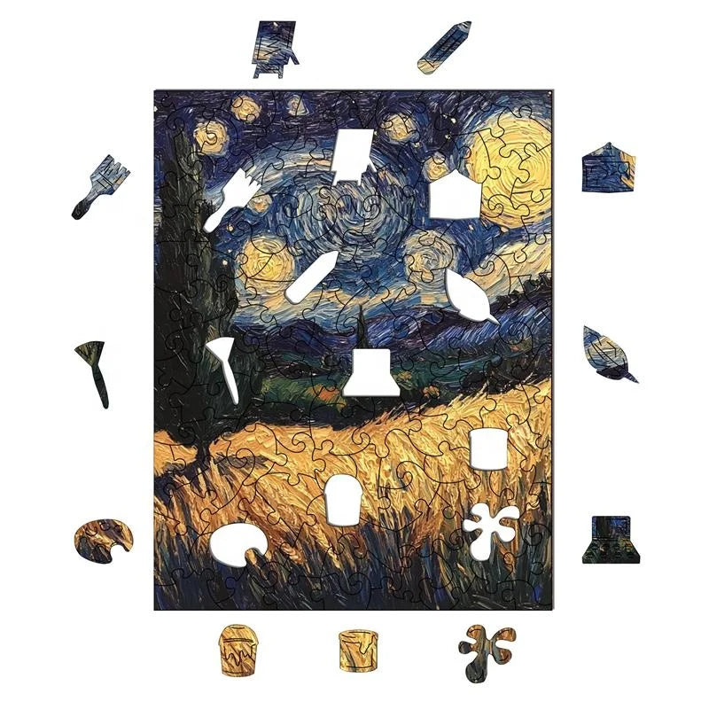 BV02-015 DIY Book Nook Kit A World Within The Frame Miniature Bookshelf Insert Van Gogh Starry Night Painting Diorama Sceenry Crafts
