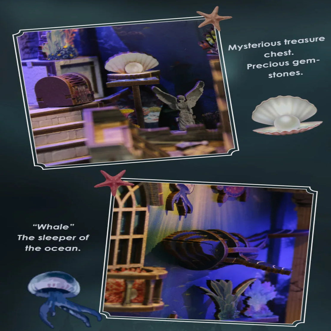 BV02-010 DIY Book Nook Kit Riddle On The Seabed Miniature Bookshelf Insert Marine Ship Diorama Scenery