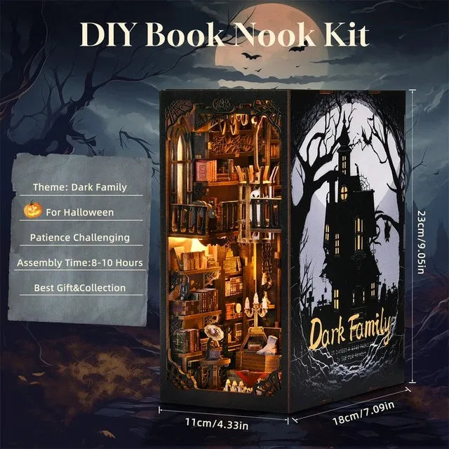 SL04 Dark Family DIY Book Nook Kit Halloween Miniature Decor Wednesday The Addams Family Miniature Bookshelf Insert