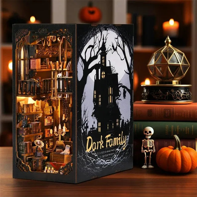 SL04 Dark Family DIY Book Nook Kit Halloween Miniature Decor Wednesday The Addams Family Miniature Bookshelf Insert