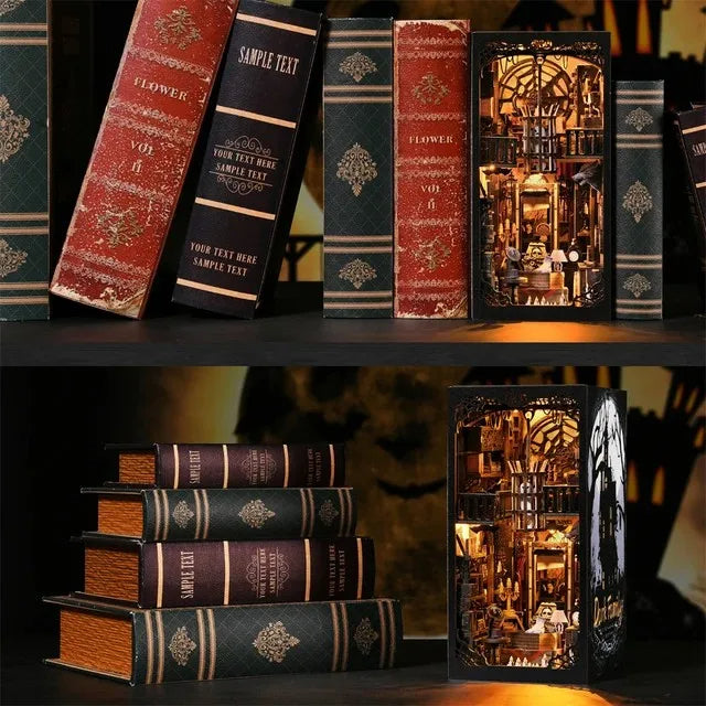 SL04 Dark Family DIY Book Nook Kit Halloween Miniature Decor Wednesday The Addams Family Miniature Bookshelf Insert