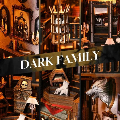 SL04 Dark Family DIY Book Nook Kit Halloween Miniature Decor Wednesday The Addams Family Miniature Bookshelf Insert