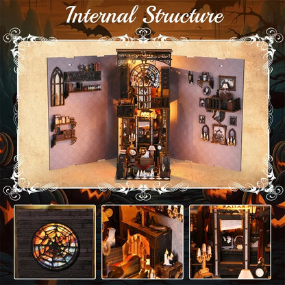 SL04 Dark Family DIY Book Nook Kit Halloween Miniature Decor Wednesday The Addams Family Miniature Bookshelf Insert