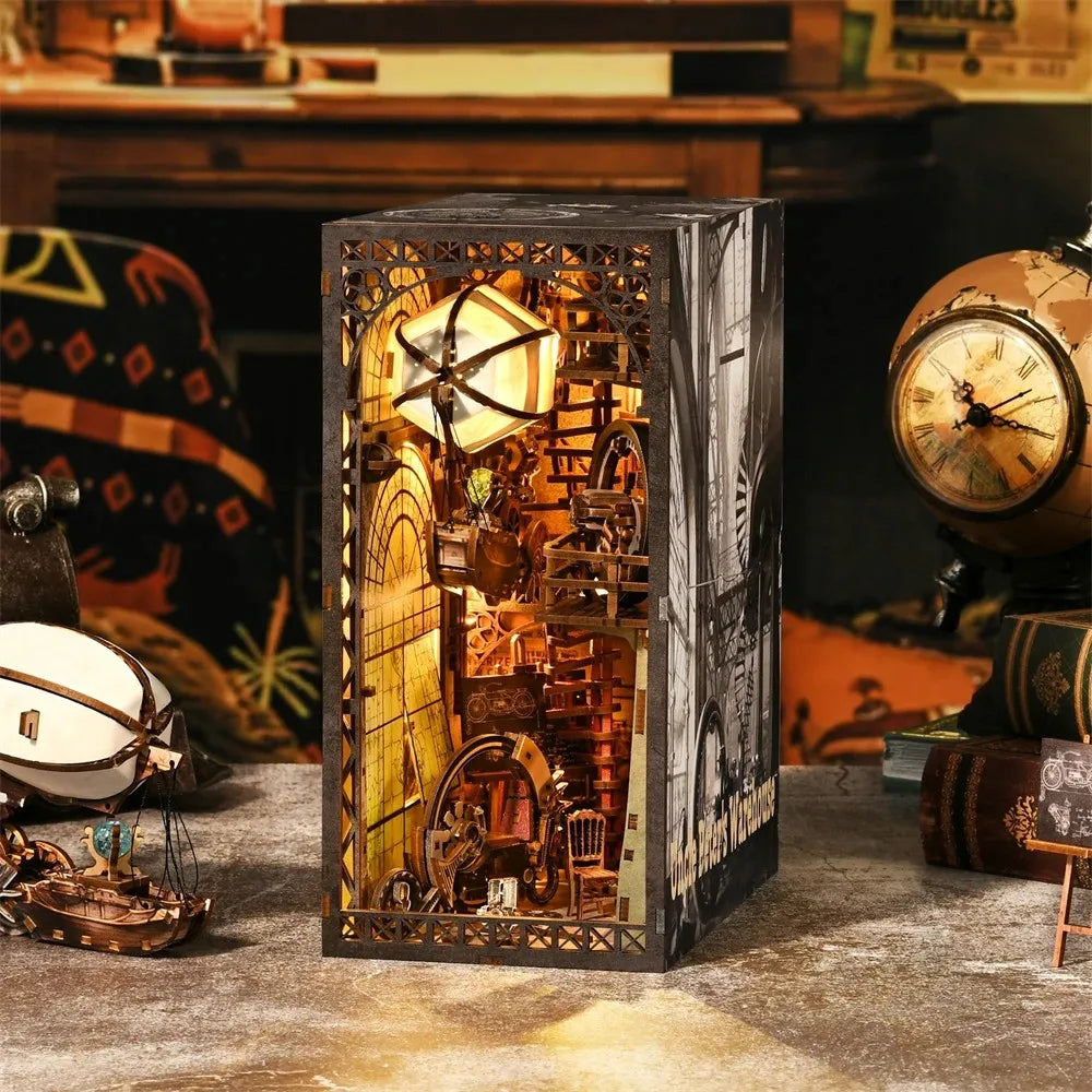 YM05 Uncle Peter Workshop DIY Book Nook Kit Hot Air Balloon Airship Miniature Blimp Mechanical Miniature Bookshelf Decor Kits