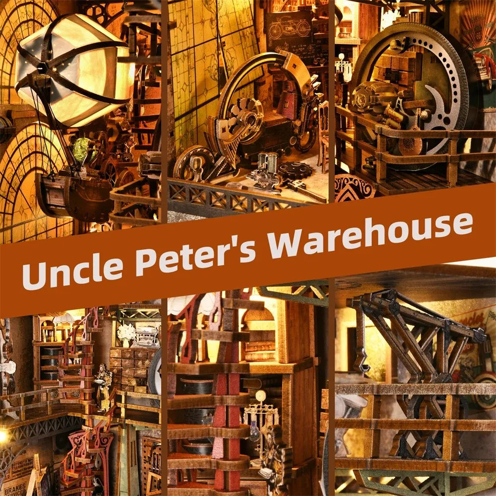 YM05 Uncle Peter Workshop DIY Book Nook Kit Hot Air Balloon Airship Miniature Blimp Mechanical Miniature Bookshelf Decor Kits