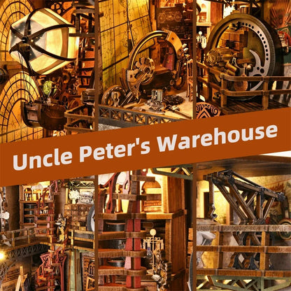 YM05 Uncle Peter Workshop DIY Book Nook Kit Hot Air Balloon Airship Miniature Blimp Mechanical Miniature Bookshelf Decor Kits