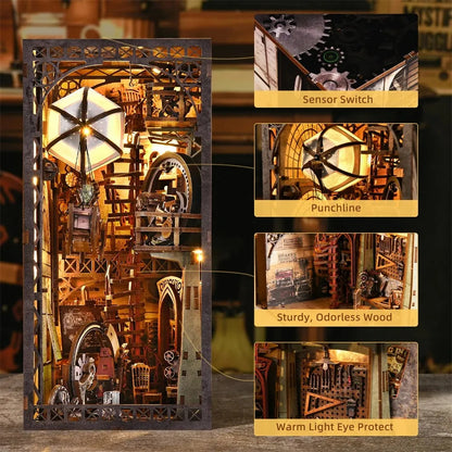 YM05 Uncle Peter Workshop DIY Book Nook Kit Hot Air Balloon Airship Miniature Blimp Mechanical Miniature Bookshelf Decor Kits