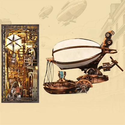 YM05 Uncle Peter Workshop DIY Book Nook Kit Hot Air Balloon Airship Miniature Blimp Mechanical Miniature Bookshelf Decor Kits