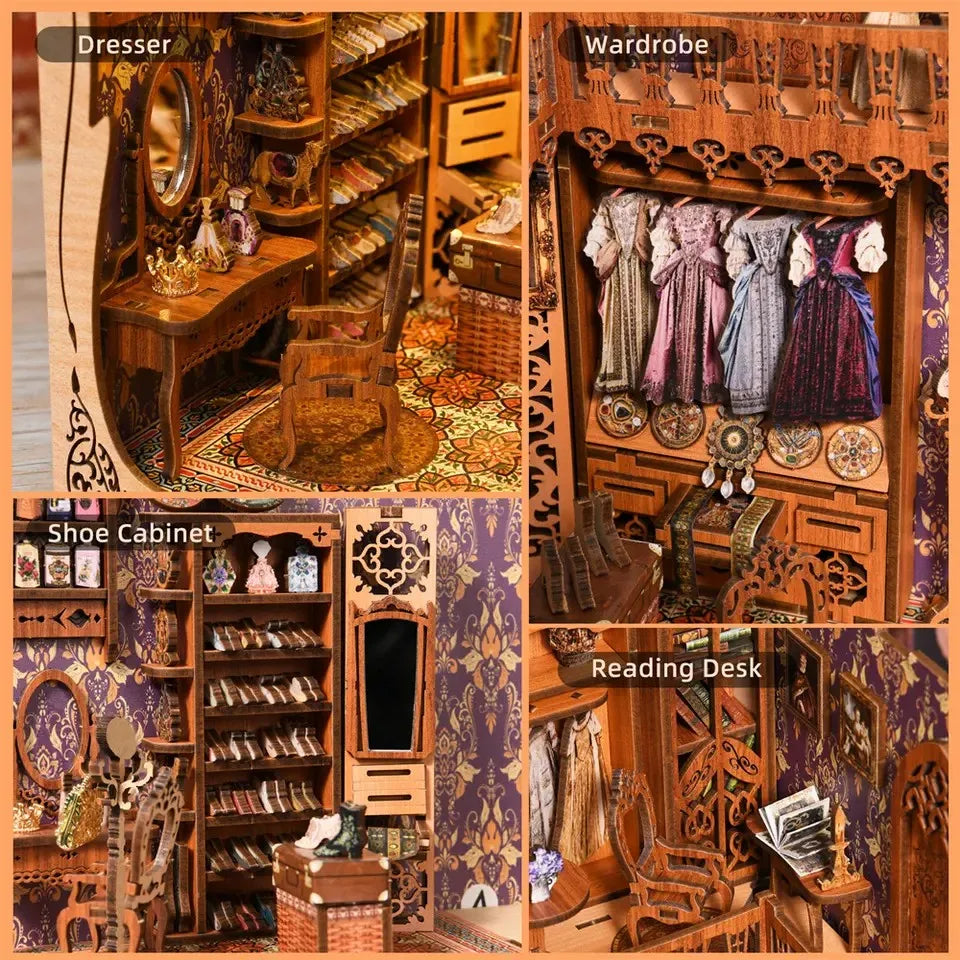 YM01 Wardrobe of Duchess DIY Book Nook Kit Royal Clothing Collection Miniature Bookshelf Insert