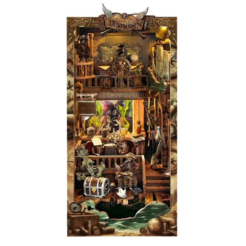 SQ36 Pirates of Caribbean DIY Book Nook Kit Jack Sparrow Black Pearl Ship Miniature Diorama