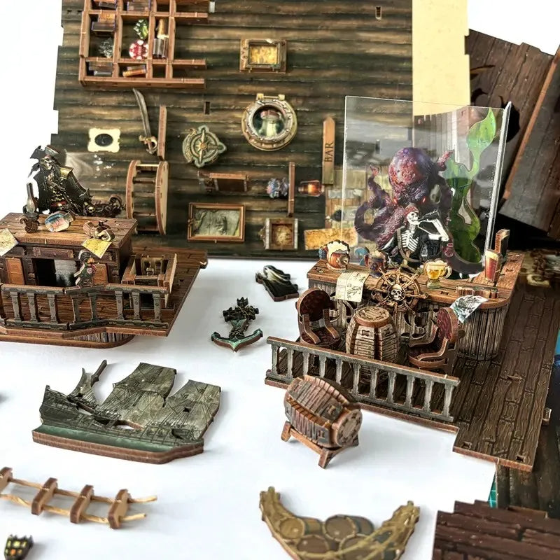 SQ36 Pirates of Caribbean DIY Book Nook Kit Jack Sparrow Black Pearl Ship Miniature Diorama