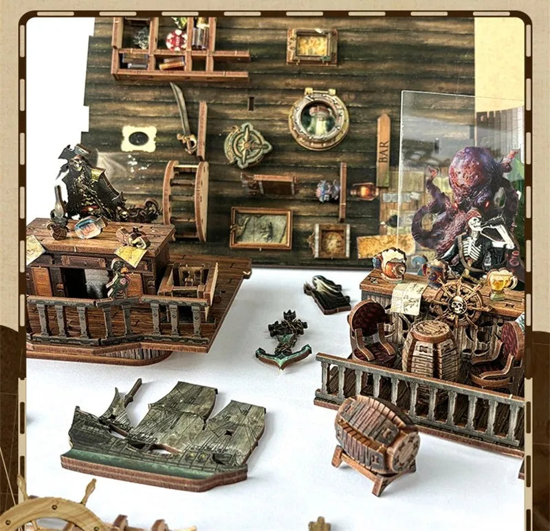 SQ36 Pirates of Caribbean DIY Book Nook Kit Jack Sparrow Black Pearl Ship Miniature Diorama