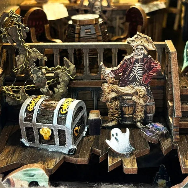 SQ36 Pirates of Caribbean DIY Book Nook Kit Jack Sparrow Black Pearl Ship Miniature Diorama