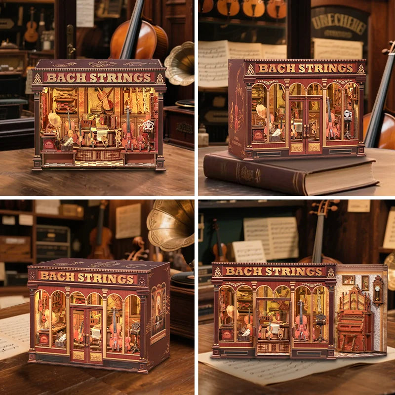CWGB404 Bach Strings DIY Dollhouse Kit Music Studio Miniature Music Equipment Store Diorama