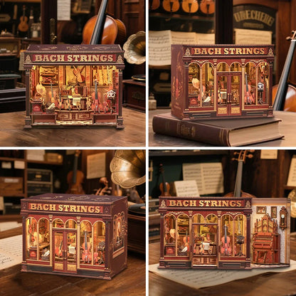 CWGB404 Bach Strings DIY Dollhouse Kit Music Studio Miniature Music Equipment Store Diorama