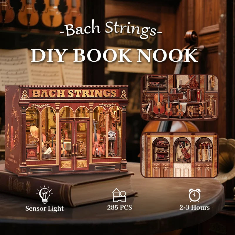 CWGB404 Bach Strings DIY Dollhouse Kit Music Studio Miniature Music Equipment Store Diorama