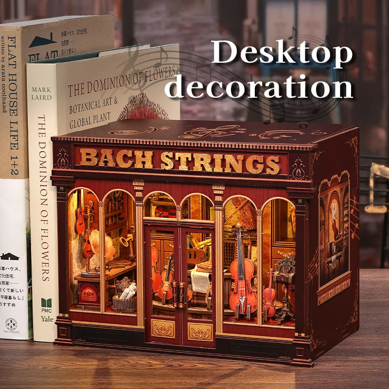 CWGB404 Bach Strings DIY Dollhouse Kit Music Studio Miniature Music Equipment Store Diorama