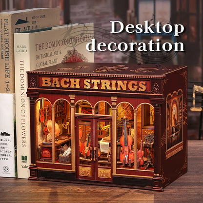 CWGB404 Bach Strings DIY Dollhouse Kit Music Studio Miniature Music Equipment Store Diorama